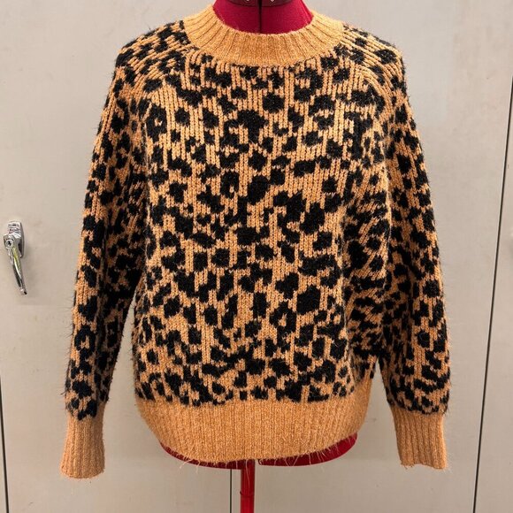 Cheetah Leopard Animal Print Mock Neck Cozy Brown/Black Sweater Women's M - Picture 1 of 7